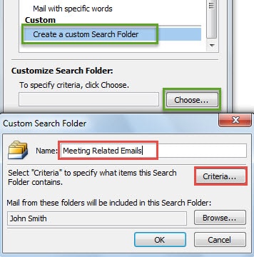 Specify a name for the new custom search folder