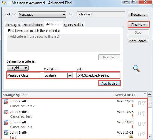 Utilize Advanced Find to Search Meeting Related Emails