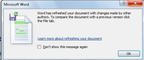 A Dialog Box Indicating the File has Been Refreshed