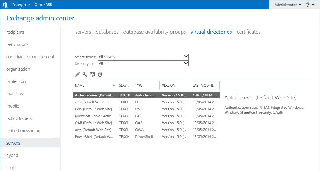 Access Virtual Directories Via Exchange Admin Center