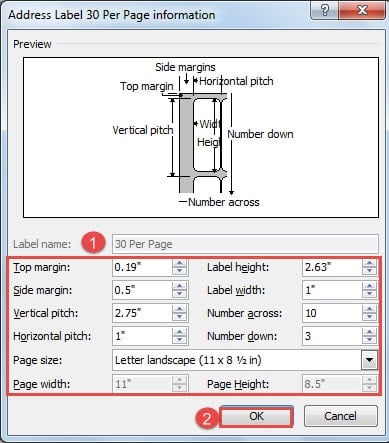 Address Label Information ->Click "OK"