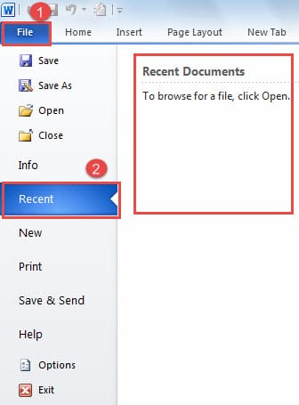 Again Click "File" ->Click "Recent" and You See No Documents There