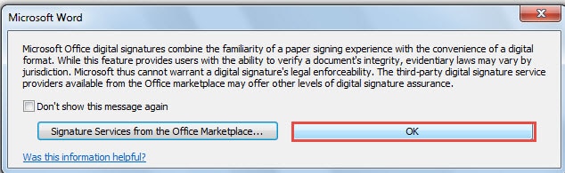 Again Click "OK" in "Microsoft Word" Dialog Box