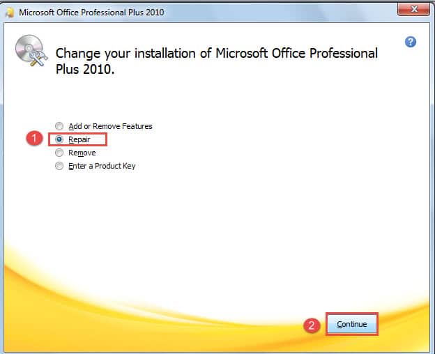 Choose "Repair" -> Click "Continue"