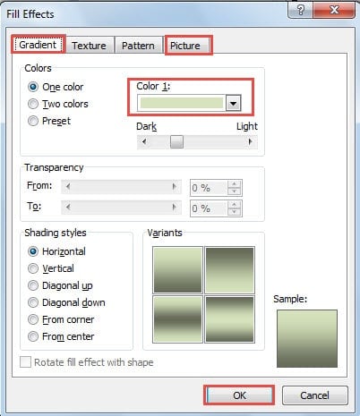 Choose a Filling Color or a Picture -. Click "OK"