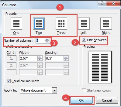 Choose a Preset ->Click "Line between" Box ->Set Column Number ->Click "OK"