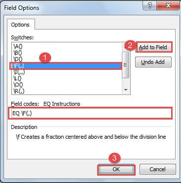 Choose a Switch ->Click "Add to" Field ->Click "OK"