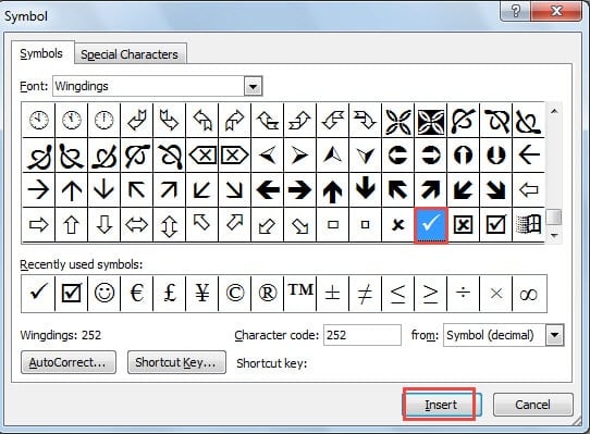 Choose the Tick Mark ->Click "Insert"