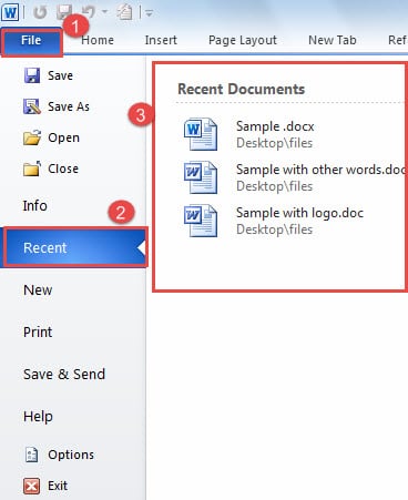 Click "File" then Click "Recent" to See the Document List