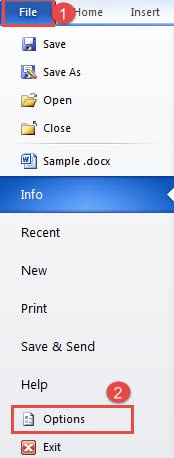 Click "File" ->Click "Options"