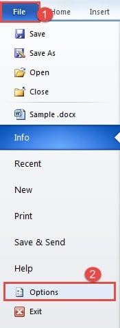 Click "File" -.Click "Options"