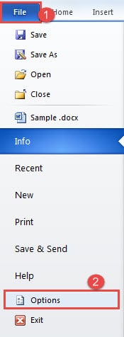 Click "File" -.Click "Options"