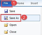 Click "File" ->Click "Save As"