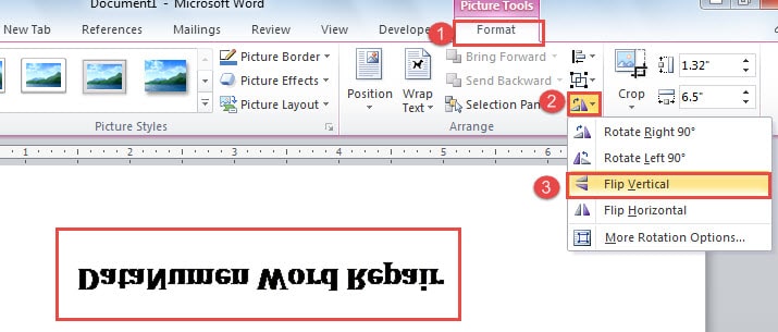 Click "Format" ->Click "Rotate" ->Choose "Flip Vertical"