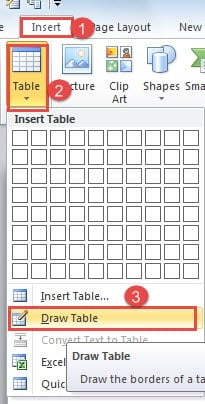 Click "Insert" ->Click "Table" ->Choose "Draw Table"