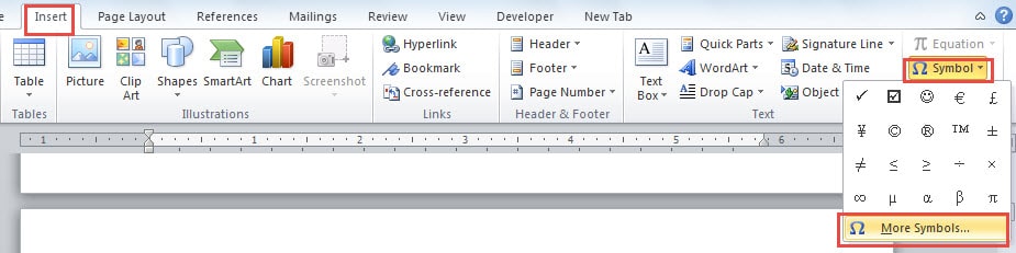 Click "Insert" ->Click "Symbols" ->Choose "More Symbols"