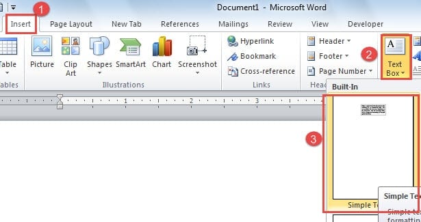 Click "Insert" ->Click "Text Box" ->Choose "Simple Text Box"
