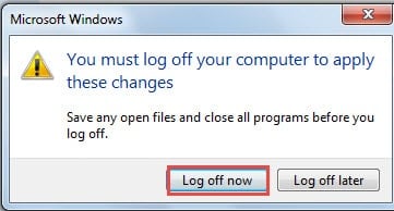 Click "Log off now"