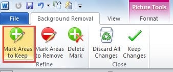Click  "Mark Areas to Keep"