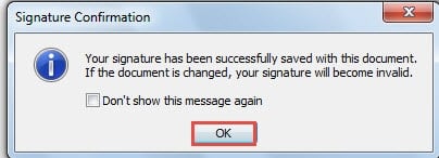 Click "OK" in "Signature Confirmation" Dialog Box