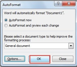 Click "OK" to Close the "AutoFormat" Dialog Box