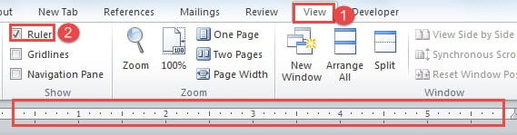 Click "View" ->Click "Ruler" to Show It