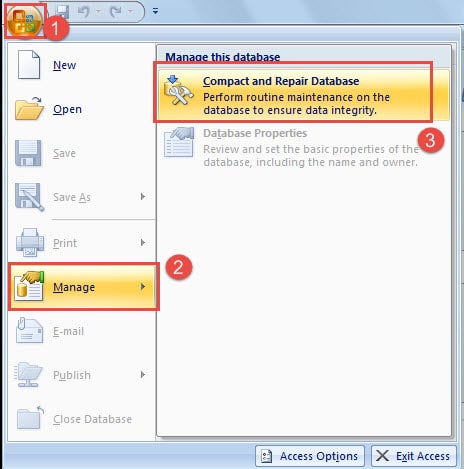 Click On Compact And Repair Database Option