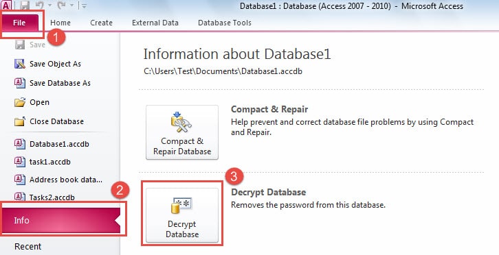 Click On Decrypt Database