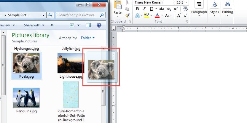 Drag the Picture -> Drop on Document