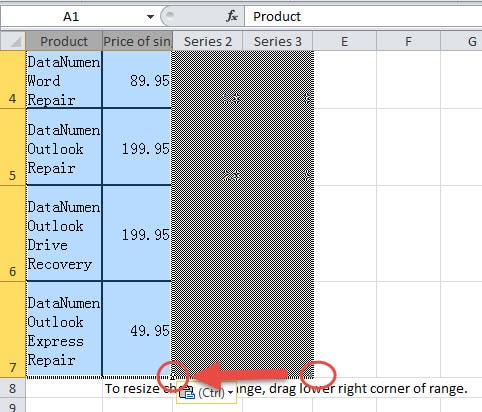 Drag the Blue Borders to Make it Coincide with the Table You Just Copied