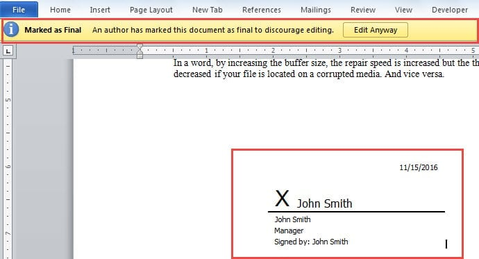 Effect of Insert a Signature