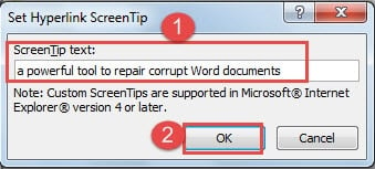 Enter ScreenTip Text ->Click "OK"