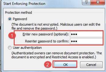 Enter and Reenter Password in Text Boxes ->Click "OK"