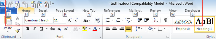 Press "Alt" to See a Number or a Letter is Assigned to each Command or Tab