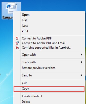 Right Click a File ->Choose "Copy"