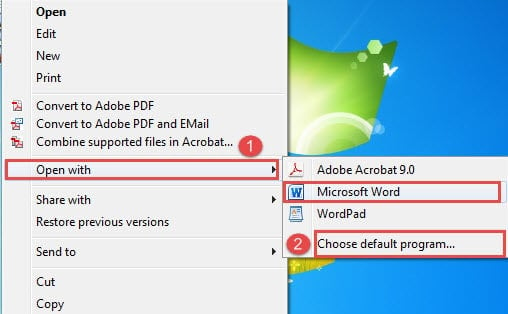 Right Click on a File ->Choose "Open with" ->Click "Choose default program"