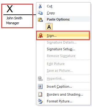 Right Click the Signature ->Choose "Sign"