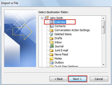 Select destination folder