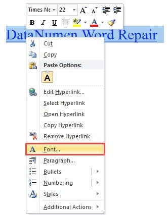 Select the Text ->Right Click ->Choose "Font"