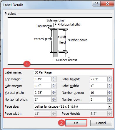 Set New Label Details ->Click "OK"