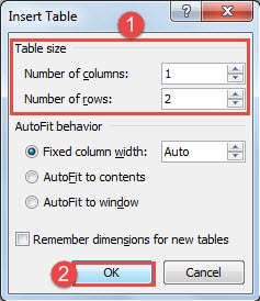 Set Numbers for Columns and Rows -> Click "OK"