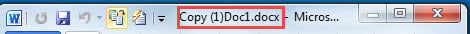Title bar Indicating the File is a Copy