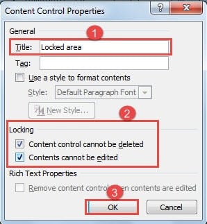 Type a Title -> Check Both Boxes in Locking Area ->Click "OK"