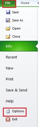 Click File and Click Options