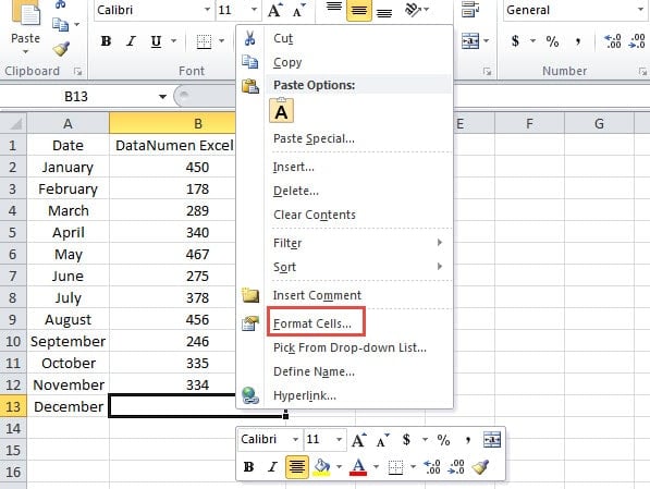 Format Cells