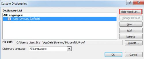 edit excel dictionary