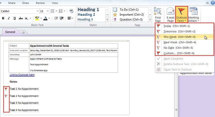 Add Selected Paragraphs to Outlook Tasks