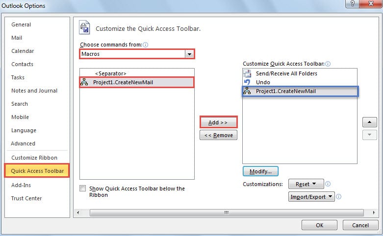 Add the New Macro Module to Quick Access Toolbar