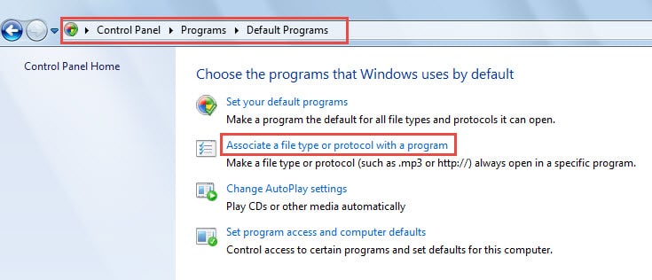 Associate a file type or protocol with a program