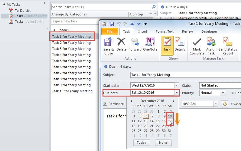 Change One Task's Due Date Manually